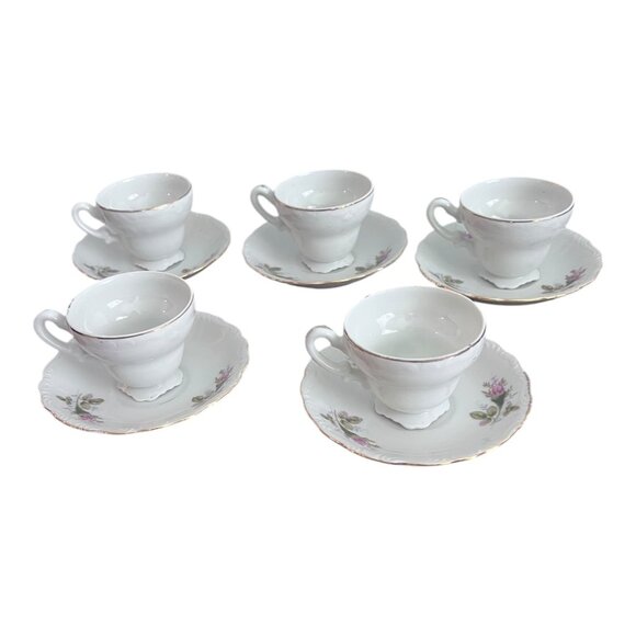 Set of 5 Vintage Royal Sealy Fine China Rose Tea Cups and Saucers Made in Japan - Picture 2 of 6